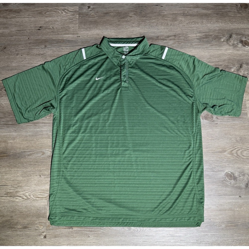Nike Team FitDry Polo Shirt Men's XXL Green Striped Athletic Golf Performance